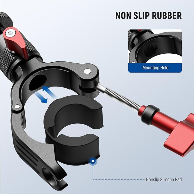 NEEWER Motorcycle Bike Handlebar Mount Compatible with GoPro DJI Osmo Action Cameras, Handle Bar Pole Clamp Holder with 360° Rotation for POV Video Recording, CA165
