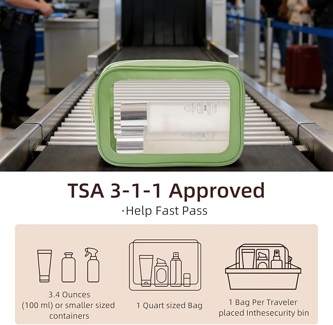 5PCS Diaper Bag Organizer Pouch Set, Clear Organizer Bags, TSA Approved Toiletry Bag, Clear Waterproof Cosmetic Bags with Zipper, Purse Organizer Pouches,Travel Organizer Bags for Woman and Kids Green