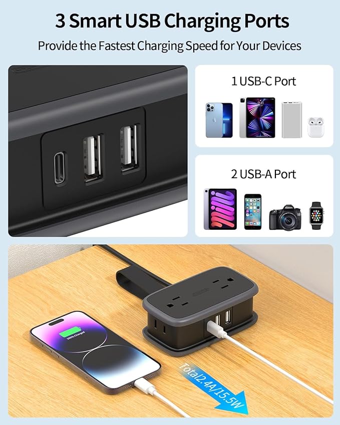 Travel Power Strip with USB Ports, NTONPOWER 4ft Flat Plug Wrapped Around Short Extension Cord with 4 Outlets 3 USB Ports, Compact for Cruise Travel Essential Hotel Home Office, Black