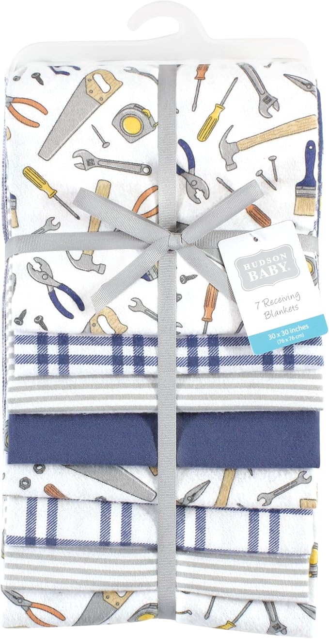 Hudson Baby Unisex Baby Cotton Flannel Receiving Blankets Bundle, Construction Work, One Size