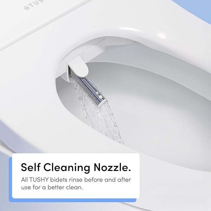 TUSHY NEW Fresh Dual Nozzle Cool Water Bidet: Ultra Slim Toilet Seat Attachment with Luxury 2 in 1 Front & Rear, Self-Cleaning, 180º Clean, (DIY Install, 10 Minutes), Non-Electric, Brushed Brass Knob