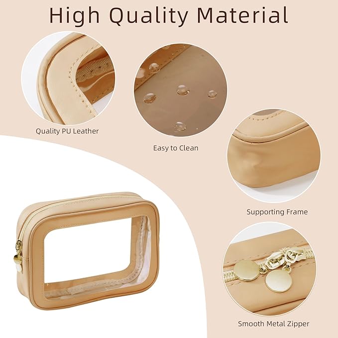 5PCS Diaper Bag Organizer Pouch Set，Clear Organizer Bags,TSA Approved Toiletry Bag,Clear Waterproof Cosmetic Bags with Zipper,Purse Organizer Pouches,Travel Organizer Bags for Woman and Kids Brown