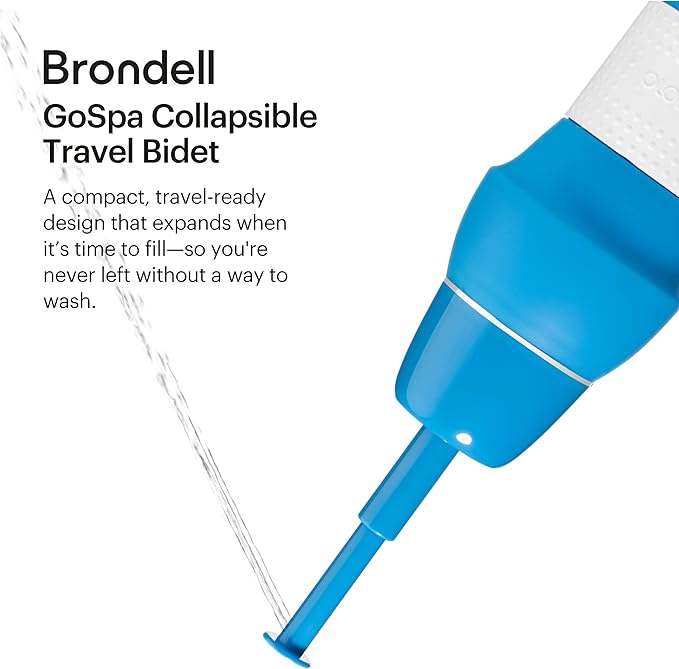 Brondell GoSpa Travel Bidet – Portable Peri Bottle for Postpartum & Perineal Care, 500ml Handheld Bidet with Angled Nozzle, Collapsible Design, Nozzle Storage & Travel Bag, Blue