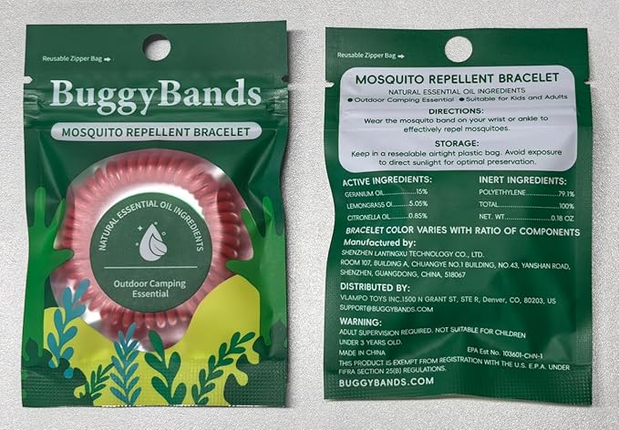 BuggyBands Mosquito Bracelets, 50 Pack Individually Wrapped, DEET Free, Natural and Waterproof Band for Adults & Kids
