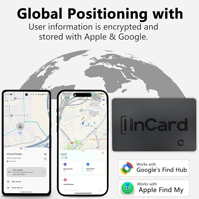 Ultra-Thin Air Tag 0.07in Wallet Tracker (Both iOS and Android) IP68 Bluetooth GPS Tracker for Bags Passport Works with Find My (Apple MFi Certified) & Google Find My Device - 5 Year Battery Life