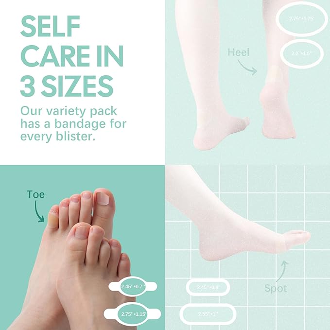 Gel Blister Bandages Hydrocolloid Bandages - Welnove 30ct Blister Cushions (Toe Pack) - Blister Bandages for Heel, Toe & Foot - Blister Pads for Prevention & Recovery - Water Resistant Bandages