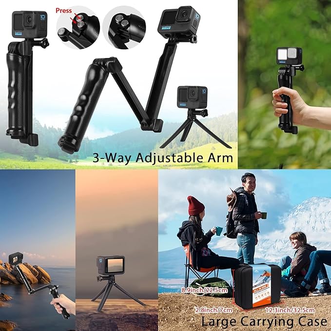 HONGDAK 70in1 Upgrade Action Camera Accessories Kit Compatible with GoPro Hero 13 12 11 10 9 8 7 6 5 4 Max 11 mini Insta360 X5 X4 X3 GO3 DJI Osmo Action 6 5Pro 4 3 AKASO Sony Sports DV