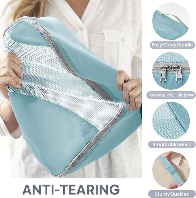 OlarHike ALL INCLUDED 10 Set Durable Packing Cubes for Travel,Gifts for Women Mom Men,Luggage & Suitcase Organizers with Toiletry Bag,Vacation Essentials for Cruise & Plane,Beach Accessories,Blue Gray