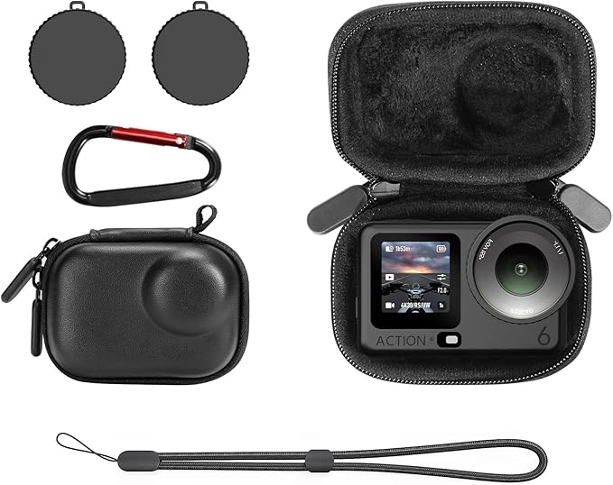 AMAZEAR Carry Case for DJI OSMO Action 6 Accessories, Action6 Portable and Compact Travel Bag Hard Leather Case with Soft Inner for Protection, Organization, and Storage, Black