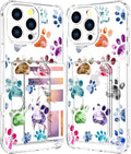 Compatible with iPhone 16 Pro Case Card Holder for Women Cute Design,Wallet Phone Cases Transparent Cool Kawaii Protective (Clear Lovely Dogs Paws)