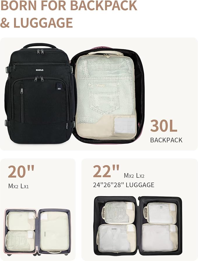 ECOHUB 4 Set Compression Packing Cubes for Travel Essentials, Suitcases Organizer Bags with Tag, Travel Bags Organizer for Luggage, Beige-Compress