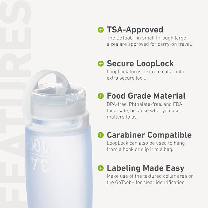 humangear GoToob+ (Small) | Refillable Silicone Travel Bottle | Locking Lid | Food-Safe Material | Aqua, Small (1.7 fl.oz; 53ml)