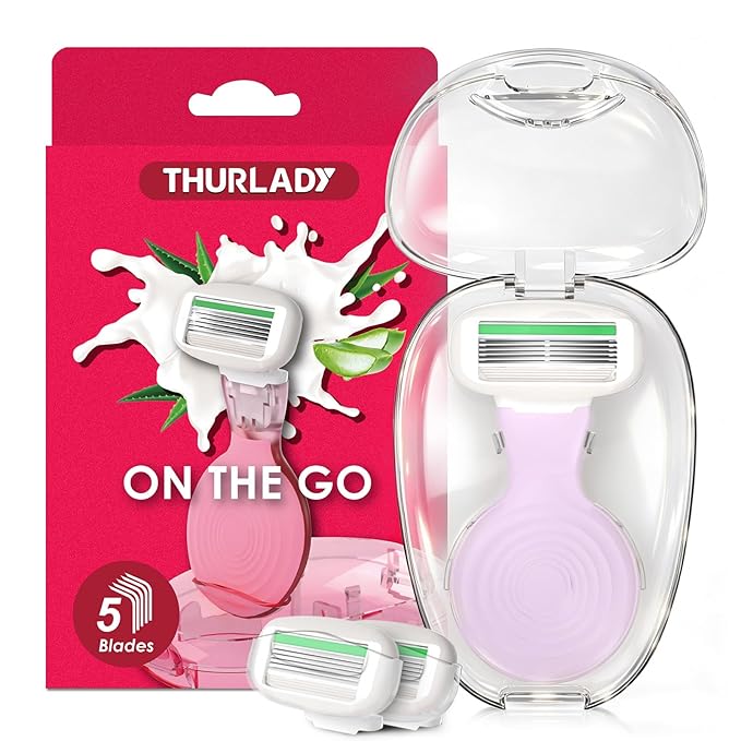 Travel Essentials Razors for Women, 5-Blade Womens Razors for Shaving, Travel Size Toiletries Women Razor Kit, Includes 1 Mini Handle with 3 Refills & 1 Case, Extra Smooth Shave (Lavender)