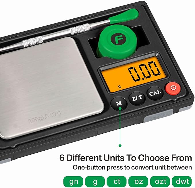 Fuzion Gram Scale, 200g/0.01g Rechargeable Pocket Scale, 6 Units Conversion, Mini Scale Gram and Ounce, Jewelry Scale, Reloading Scale, Great for Food, Spices, Powder, Coins