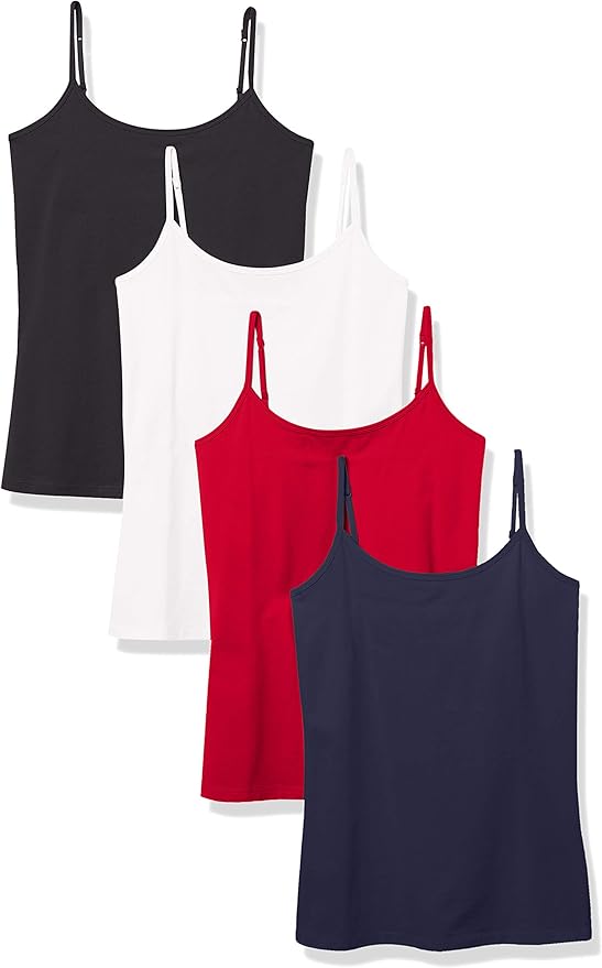 Amazon Essentials Women's Slim-Fit Camisole for Layering and Everyday Wear, Pack of 4