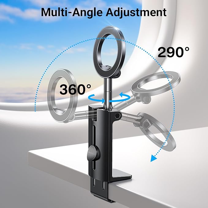 Airplane Phone Holder for Magsafe【100% Stable】 4 in 1 Adjustable Phone Mount, Travel Gadgets for Flight Trays, Seat-Back Tables, and Tables for iPhone 17,16, 15, 14, 13, 12 and Android
