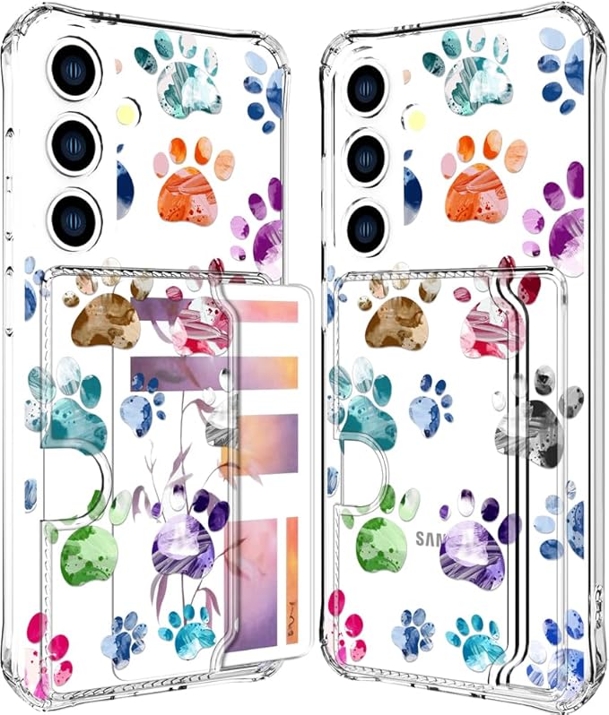 Compatible with Samsung Galaxy S24+ Plus / S25+ Plus Case Card Holder for Women Cute Design,Wallet Phone Cases Transparent Cool Kawaii Protective (Clear Lovely Dogs Paws)