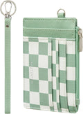 BOSTANTEN Small Wallet For Women RFID Leather Credit Card Holder Slim Wristlet Keychain Wallet With Zipper Pocket, Mint Green Checkered