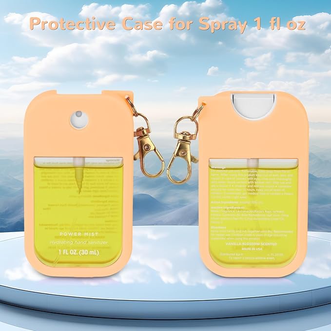 Hand Sanitizer Spray Case Compatible with Touchland Power Mist 1 oz – Silicone Case with Keychain for Touch Land Mist 1 fl oz（30 ml）, Hand Sanitizer Accessory for 1 fl oz (Orange, 1 Pack)