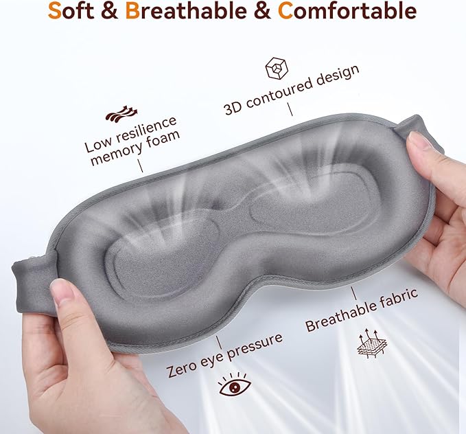 Sleep Mask, EVA BELLE Sleep Masks for Men Women, Zero Eye Pressure 3D Sleeping Mask, 100% Light Blocking Eye Covers with Adjustable Strap for Sleeping Travel Home Nap Rest Memory Foam