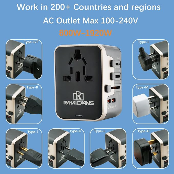 35W Worldwide Travel Adapter, 4-in-1 International power adapter with 2 USB-C & 2 USB-A Ports, All-in-One AC Outlet for US/EU/UK/AUS/Asia - Fast Charging Travel Plug Adapter (Black)