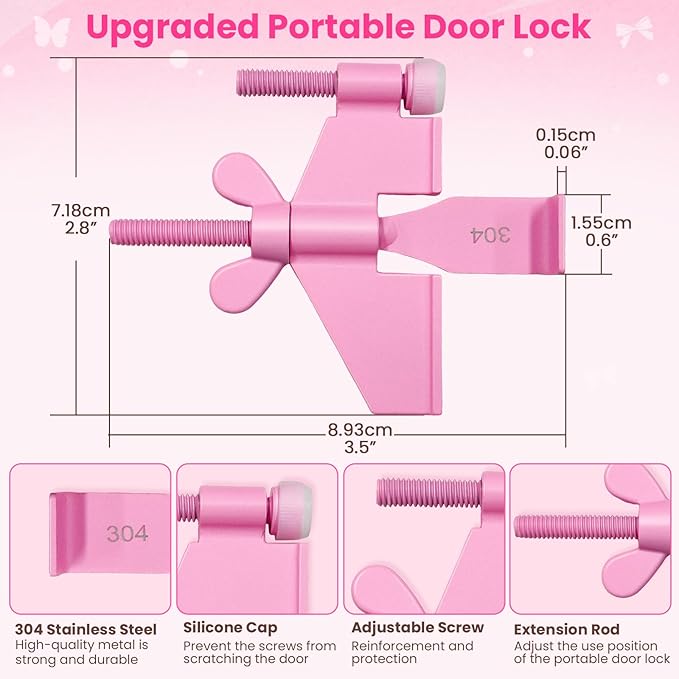 Upgraded Pink Portable Door Lock Home Security Door Locker Travel Lockdown Locks for Additional Safety and Privacy Perfect for Traveling Hotel Home Apartment College