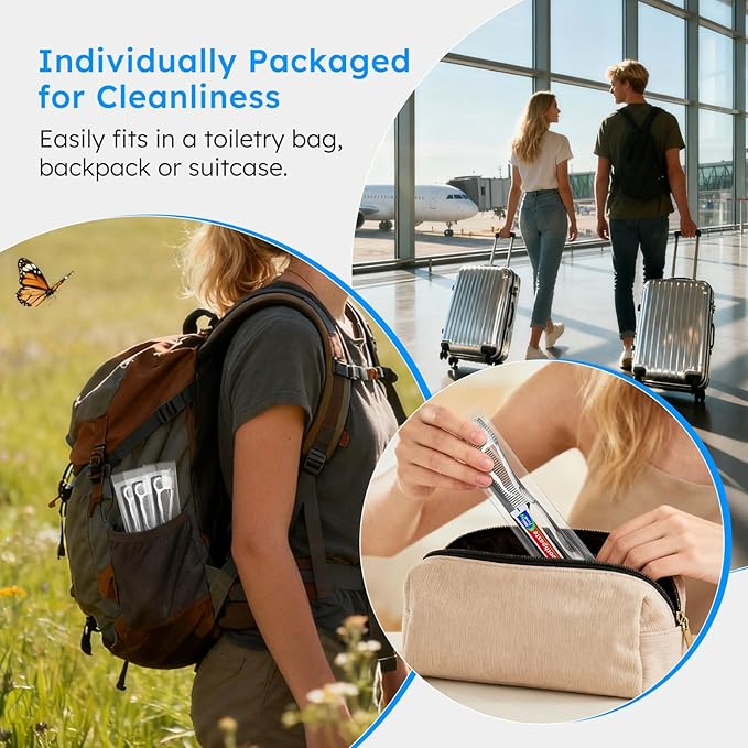 Travel Toothbrushes with Toothpaste, Disposable Toothbrushes, Hygiene Kits in Bulk with Floss Picks, Combs, Individually Packaged, Suitable for Home, Travel, and Hotels (30)