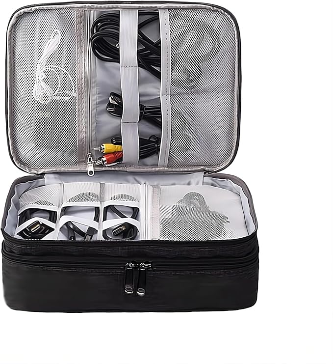 Cable Organizer Case – Double-Layer Cord Travel Storage Bag for Tech Accessories, Electronics, Chargers, Cables, Laptop & Tablet – Weatherproof & Portable Case for Travel
