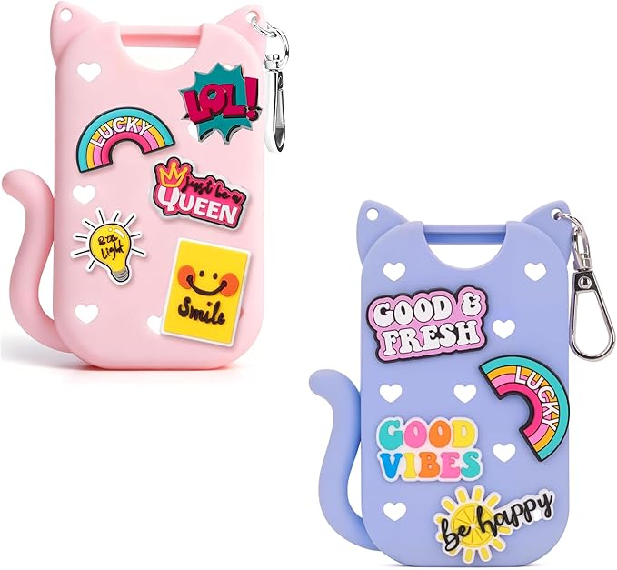 Silicone Case for Touchland Hand Sanitizer Spray, Compatible with Touchland 1 FL OZ/30ML with Keychain & 8 Charms, Cute Hand Sanitizer Travel Accessories, Mothers Day Gifts (Pink+Blue)