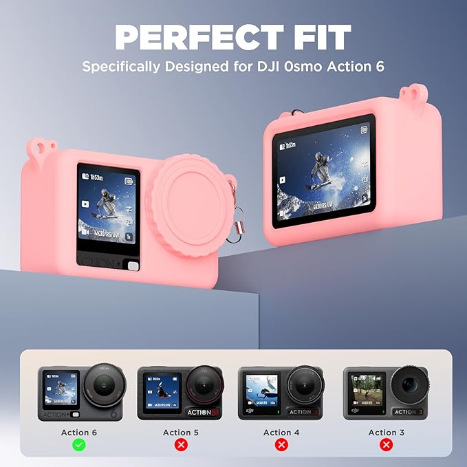 Case for DJI Osmo Action 6 with Lanyard, Soft Silicone Non-Slip Anti-Drop Wear-Proof and Washable Action Camera Protector Case Compatible with DJI Osmo Action 6 Accessories (Pink)