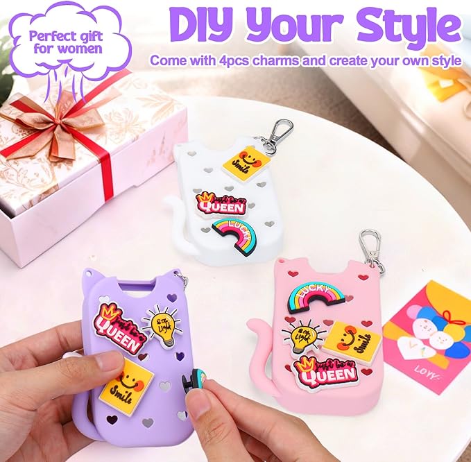 Mity rain Hand Sanitizer Spray Case Compatible With Touchland, Cute Silicone Hand Sanitizer Holder Keychain with 4 Charms, Portable Refillable Sanitizer Accessory, Gift For Women And Teens(Purple)