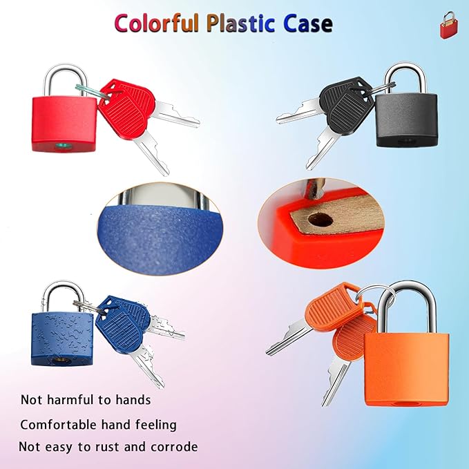 4 Pcs Suitcase Lock Small Luggage Locks with Keys Multi-Color Mini Padlock Plastic-Covered Copper Core Keyed Padlocks for Suitcase Backpack Bag Boxes Drawer Toolbox