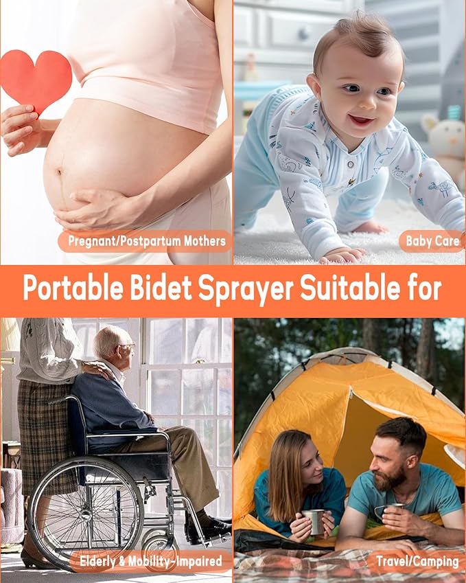 Portable Bidet - Handheld Travel Bidet with 3 High Spraying Modes, USB-C Rechargeable and IPX7 Waterproof Electric Bidet Sprayer for Women and Men Personal Hygiene Cleaning/Soothing Postpartum Care