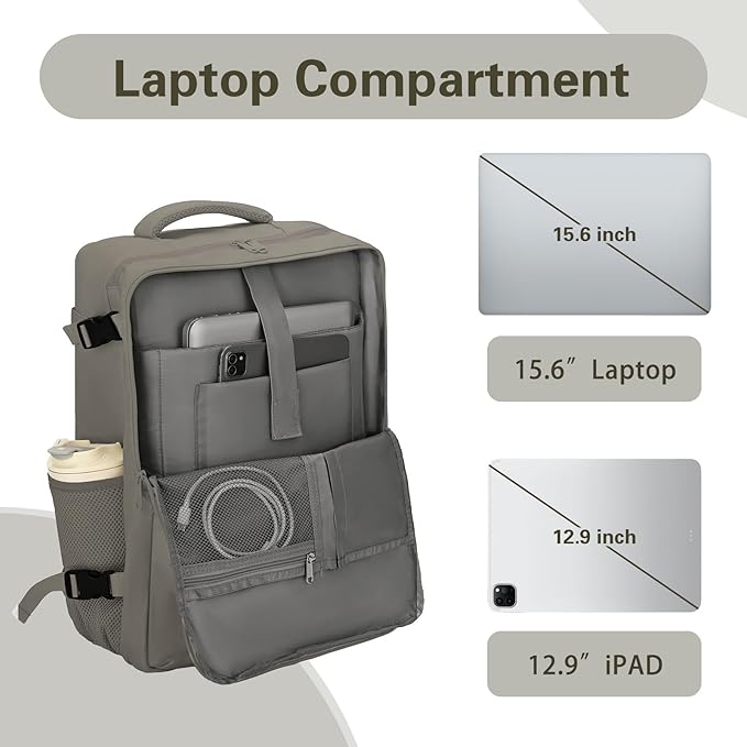 Carry On Backpack for Women & Men – Airline Approved Underseat Size, 15.6" Laptop Compartment, TSA-Friendly 180° Opening, Anti-Theft Business Travel Backpack with Trolley Sleeve (Dark Gray, Large)