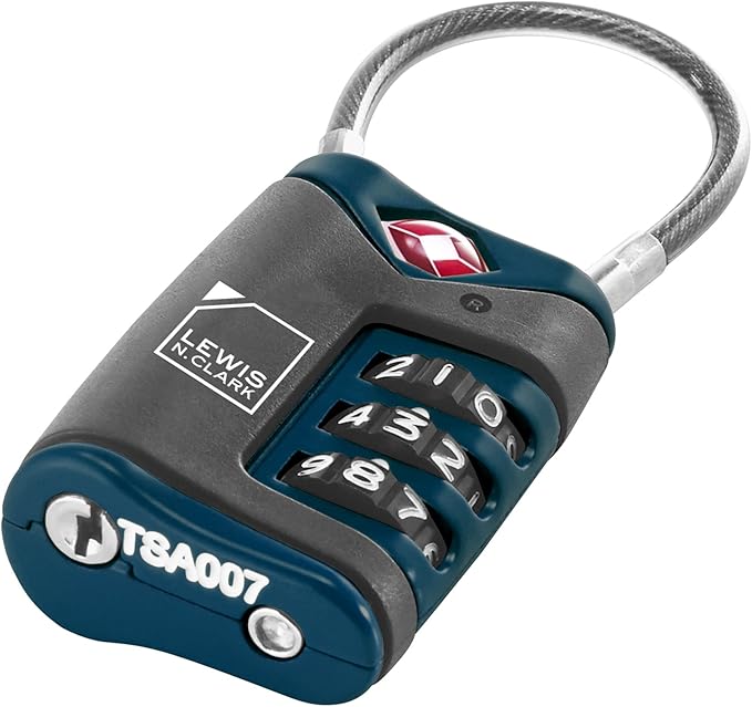 Lewis N. Clark TSA-Approved Easy-to-Set Combination Luggage Lock With Steel Cable, Blue, One Size