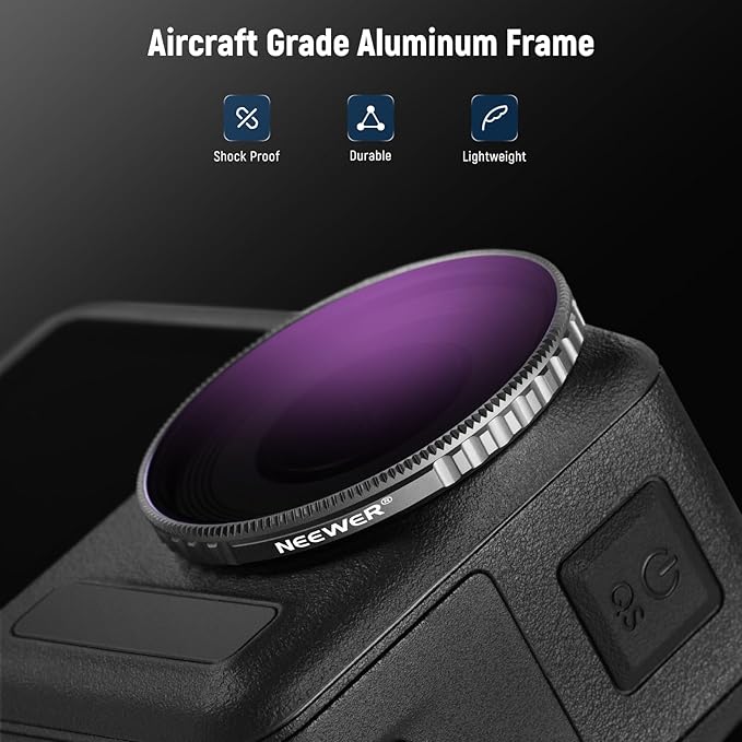 NEEWER ND/PL Filter Set Compatible with DJI Osmo Action 4/Action 5 Pro (4 Pack), Screw OnND8/PL+ND16/PL+ND32/PL+ND64/PL Filter Kit Action Camera Accessories Multicoated HD Optical Glass , FL-A14
