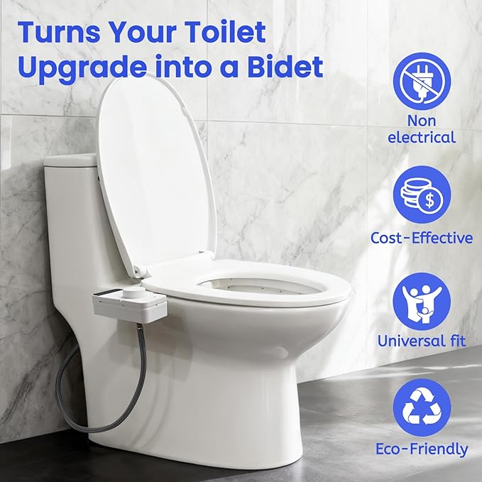 Ultra-Slim Bidet Attachment,Fresh Water Sprayer Non-Electric Toilet Bidet Attachment,Self-Cleaning Dual Nozzles with Adjustable Water Pressure for Rear & Female Washing