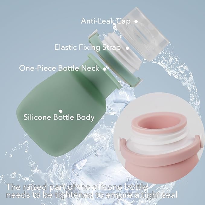 1oz Travel Bottles for Toiletries, Silicone Leak-Proof TSA Approved Travel Size Containers (4-Pack) - Reusable Refillable Bottles for Shampoo, Body Wash, Lotion (#2Whtie Clear Green Pink)