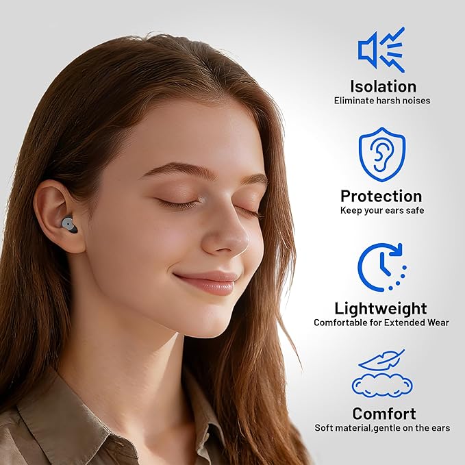 Ear Plugs for Sleeping 32dB Noise Reduction EarPlugs for Noise Cancelling & Sleep, Reusable Travel, Work, Focus & Concert, Ultra Soft with 4 Pairs of Ear Tips & a Portable Case