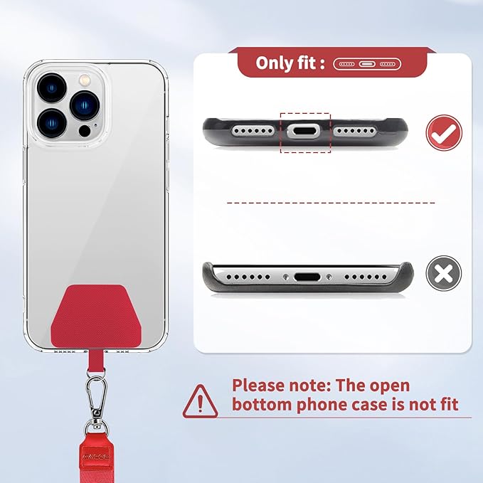 CACOE Phone Lanyard 2 Pcs Adjustable Neck Strap,4 Pcs Patches,Universal Crossbody Multifuctional Patch Polyester Cell Phone Lanyards Compatible with Most Smartphones(Black+Red)