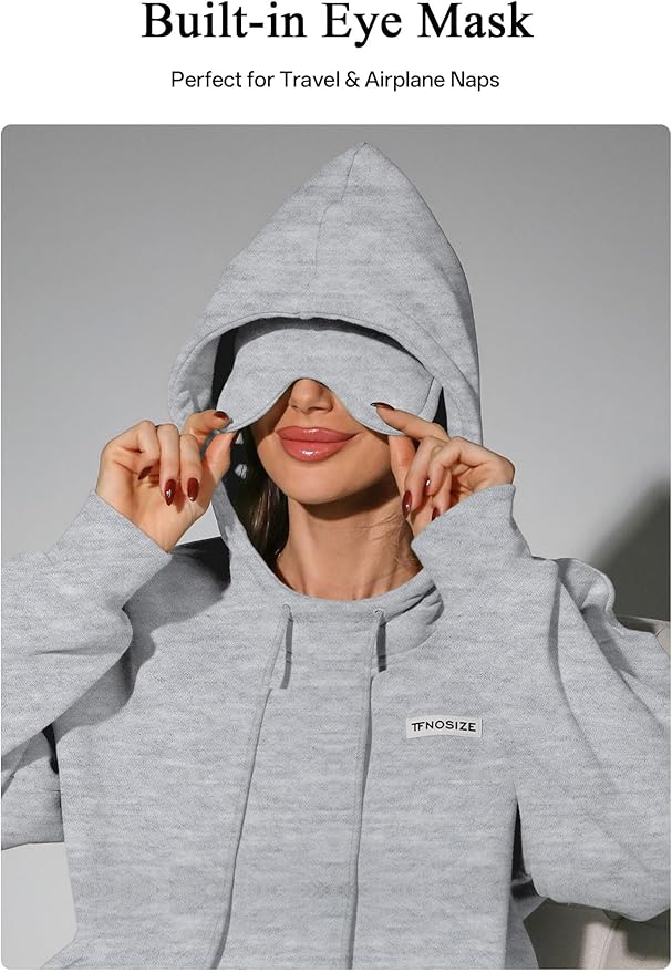 Travel Hoodie – Built-In Eye Mask, Multiple Pockets, Unisex Pullover Sweatshirt for Airplane, Sleep & Lounge