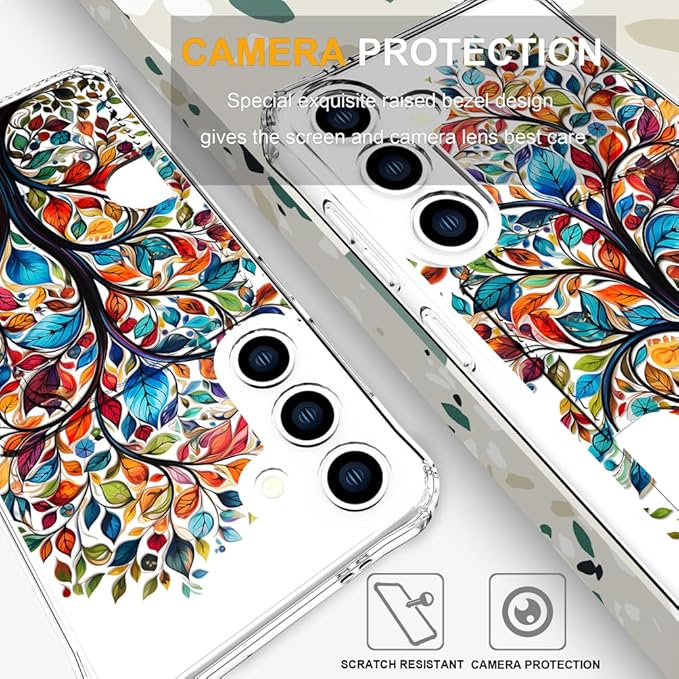 Compatible with Samsung Galaxy S24 / S25 Case Card Holder for Women Cute Design,Wallet Phone Cases Transparent Cool Kawaii Protective (Clear Tree Colorful Leaves)