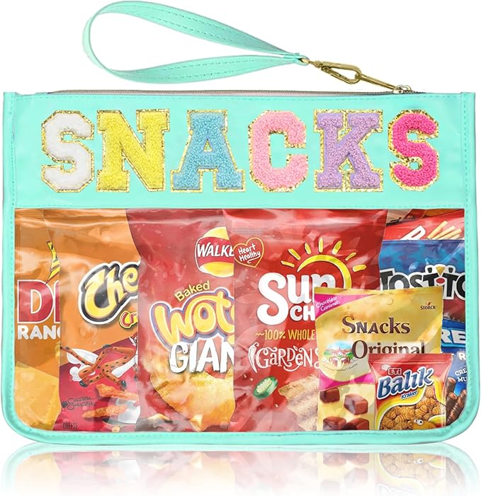 Siwara Snack Bags Clear Pouch Travel Makeup Bag Chenille Letter Bags for Zipper Pouch Clear Cosmetic Bag Clearly Tote Bag Makeup Travel Bags for Women