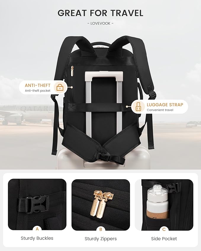 LOVEVOOK Travel Backpack For Women & Men with Waist Strap,40L Waterproof Carry On Backpack Luggage Travel Essentials Flight Approved,TSA Personal ltem Travel Bag Weekender Daypack with 3 Packing Cubes