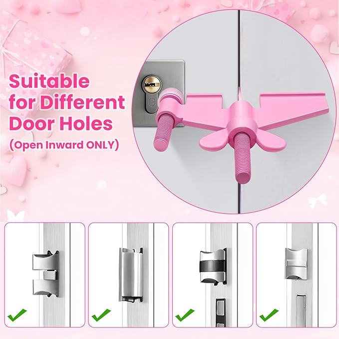 Upgraded Pink Portable Door Lock Home Security Door Locker Travel Lockdown Locks for Additional Safety and Privacy Perfect for Traveling Hotel Home Apartment College