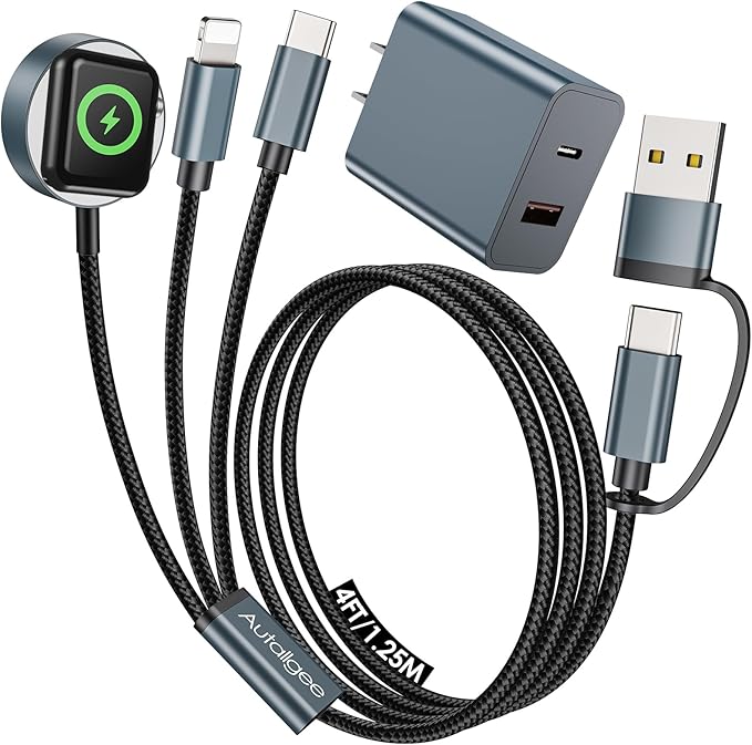 Travel Essentials for Apple Watch Charger,3 in 2 USB C Cable PD20W Block for Multi Charging Cable Cord,Vacation Camping RV Essentials Portable Designed for iWatch &iPhone 17-11 -4.1FT