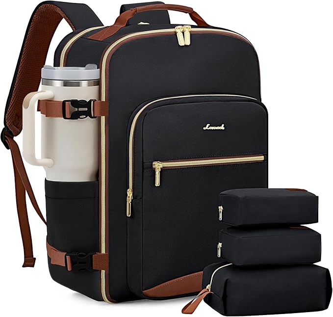 LOVEVOOK 50L Large Travel Backpack for Women Men Fits 17 Inch Laptop, Carry on Backpack for Traveling on Airplane, Personal Item Bag Airline Approved, Business Causal Weekender Backpack, Black-Brown