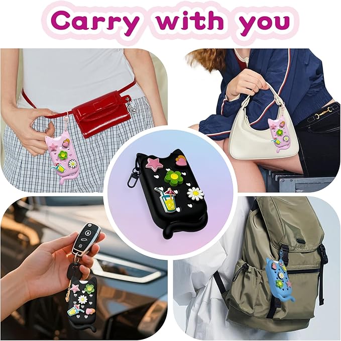 Cat Silicone Case with Keychain & Charms for Touchland Hand Sanitizer Spray, Protective Holder Compatible with Power Mist & Glow Mist 1 FL Oz/30ML