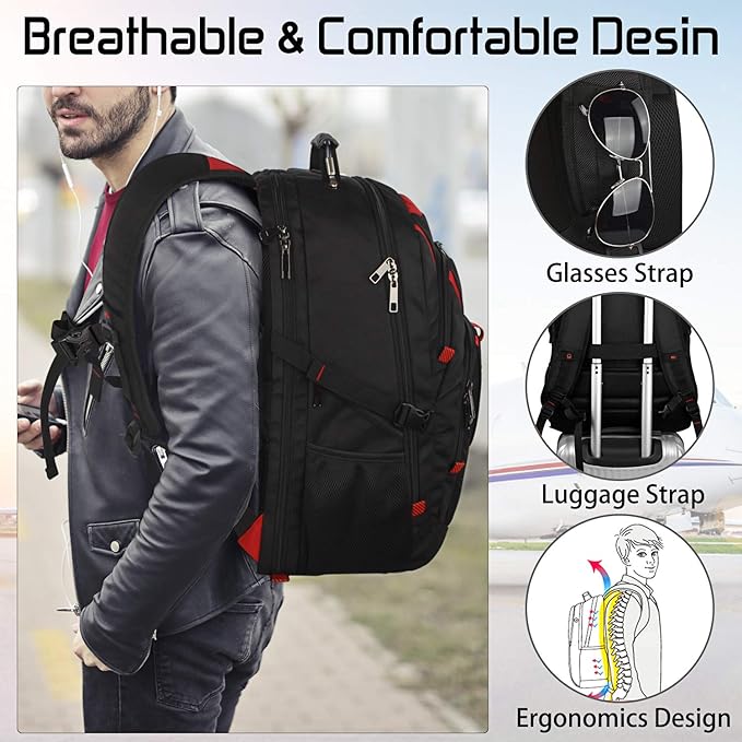 Mogplof 18.4 Inch Laptops Backpack, 55-60L Extra Large Travel Laptop Backpack, TSA Friendly Flight Approved and RFID Anti-Theft Pocket, Water Resistant Suiltable for Large Gaming Laptop