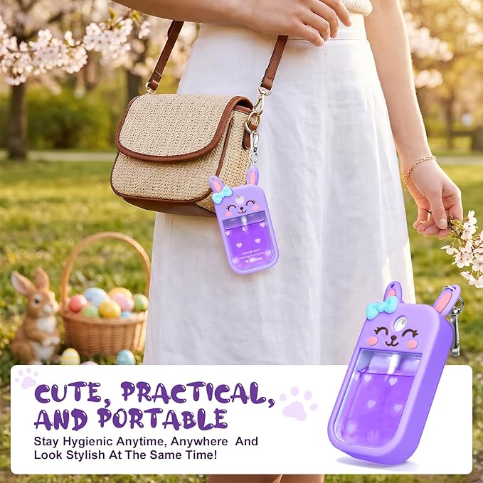 Metyond Rabbit Silicone Case for Touchland Hand Sanitizer Spray with Keychain, Compatible with Power Mist or Glow Mist 1 FL OZ/30ML for Touchland Case, Cute Travel Case for Easter Gifts (1 Pcs Purple)